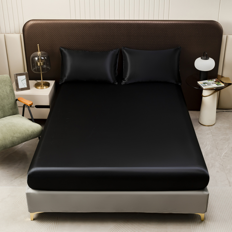 3Pcs Black Satin Fitted Sheet  – Satin Pillowcase Silk Bewertung und Preis